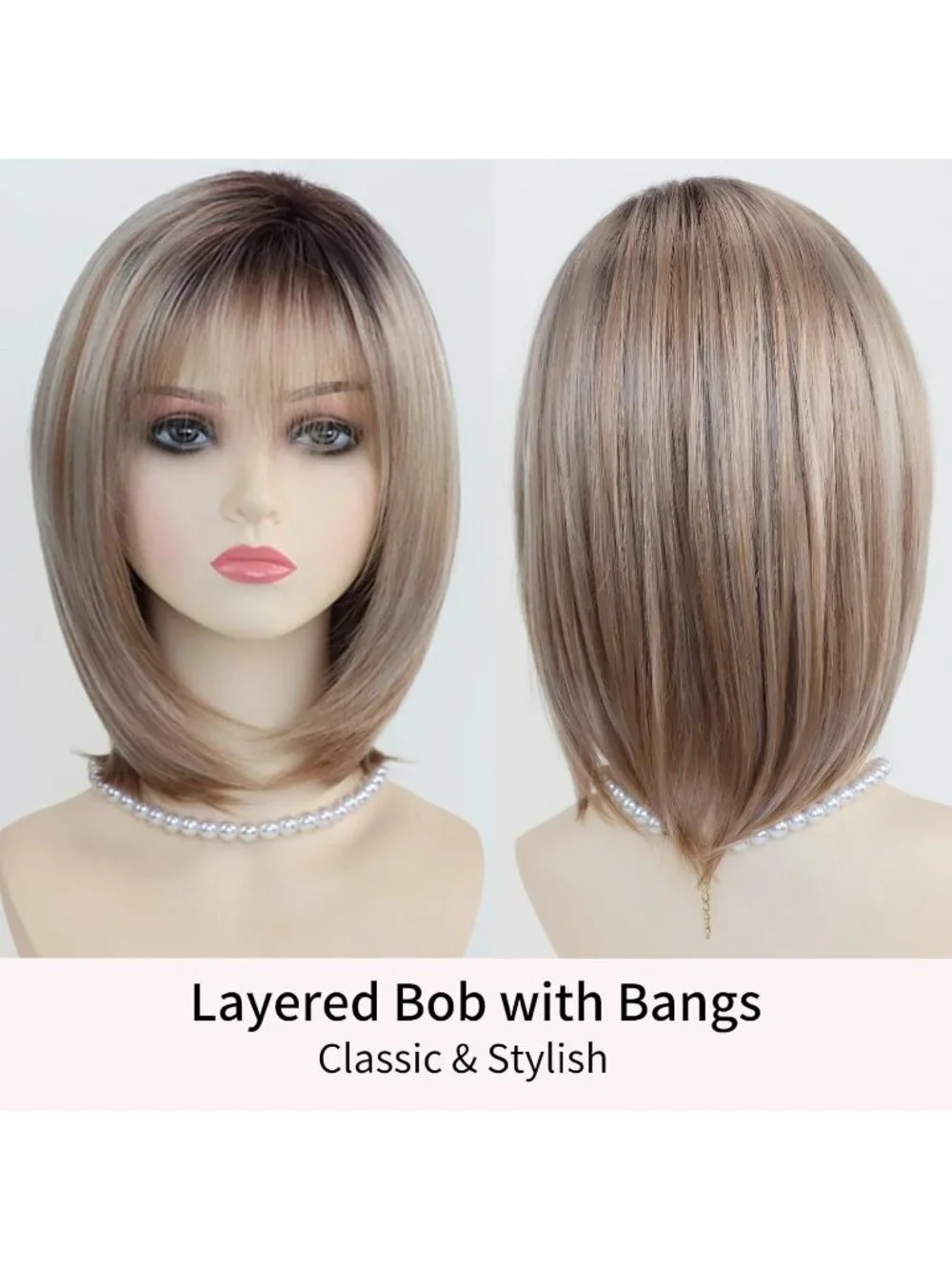 Women's Blonde 12 Inch Mid Length Heat Synthetic Straight Layered Bob Wigs